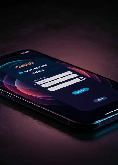 Illustratie van een computer met het registratieformulier van Casino Peaches en een perzik-thema